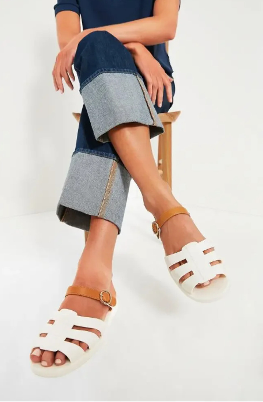 Tuckernuck Riley Jelly Sandals 8 9 8.5 NWT White Tan Coastal Resort Luxury